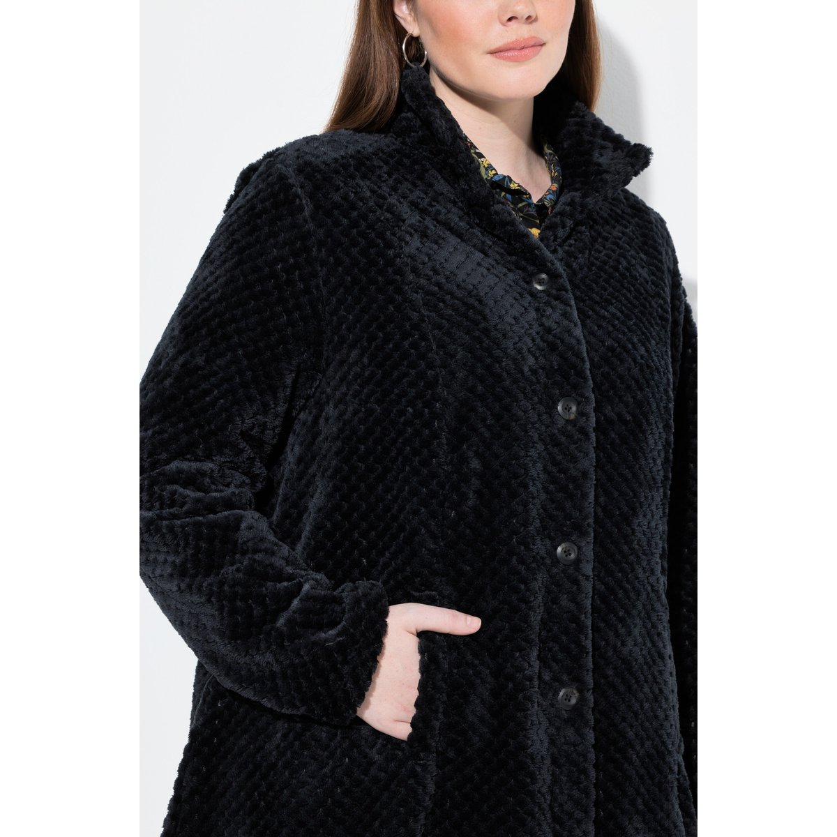 Veste moelleuse évasée à col montant noir, ULLA POPKEN