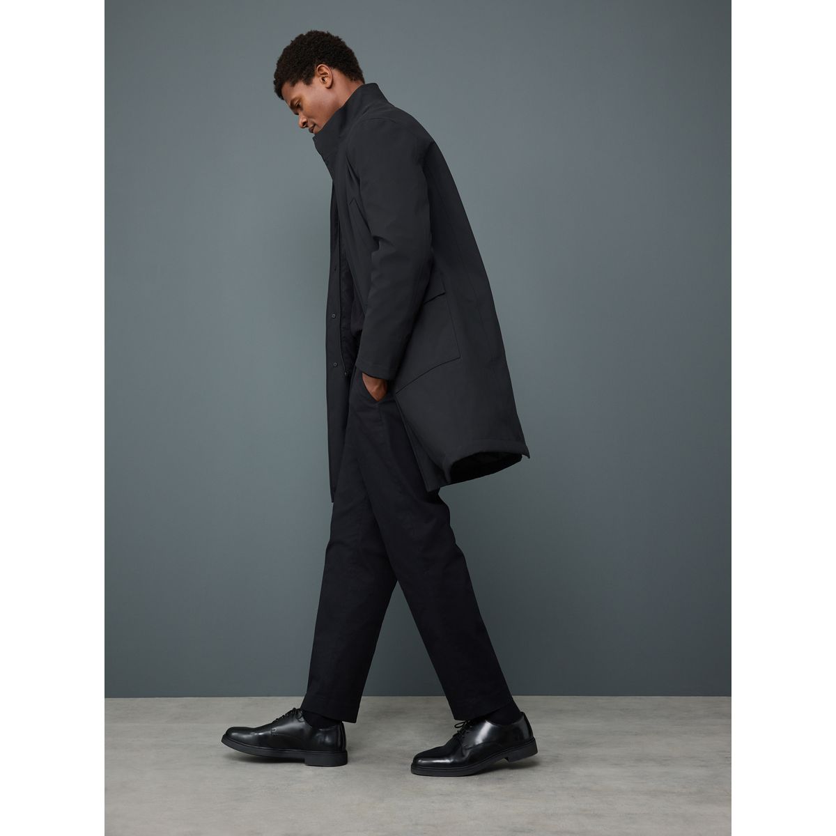 Manteau imperméable matelassé à col cheminée noir, NEXT
