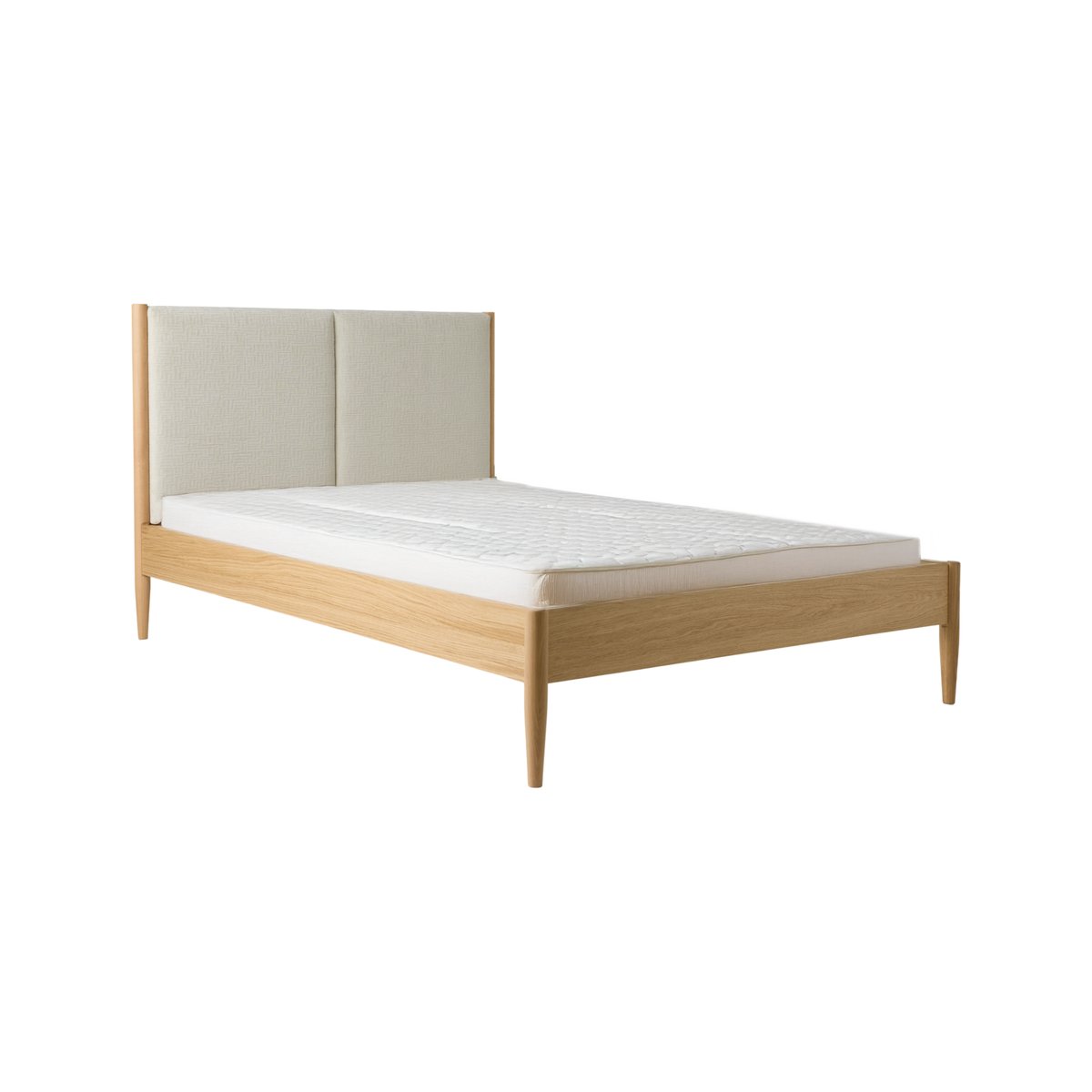 Lit bois avec tête de lit en tissu - ALINE naturel, CAMIF