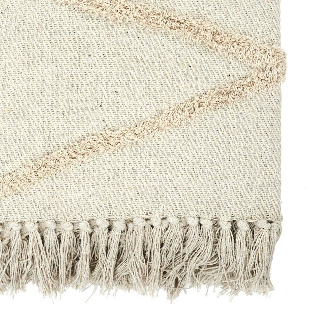 Plaid ethnique relief losange écru 120x150  coton blanc, DECORATIE
