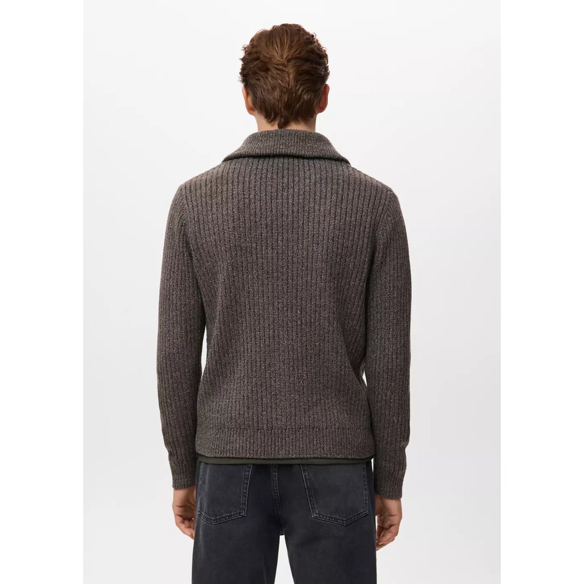 Cardigan maille côtelée à zip chocolat, MANGO MAN