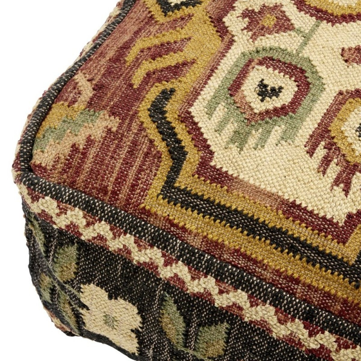 Pouf décoratif floral jute tissé main multicolore, MADAM STOLTZ