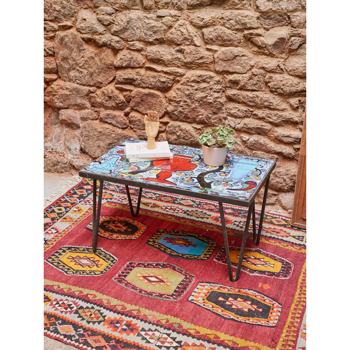 Table basse en céramique Léonie N°806 - Bon état bleu, DEBONGOUT