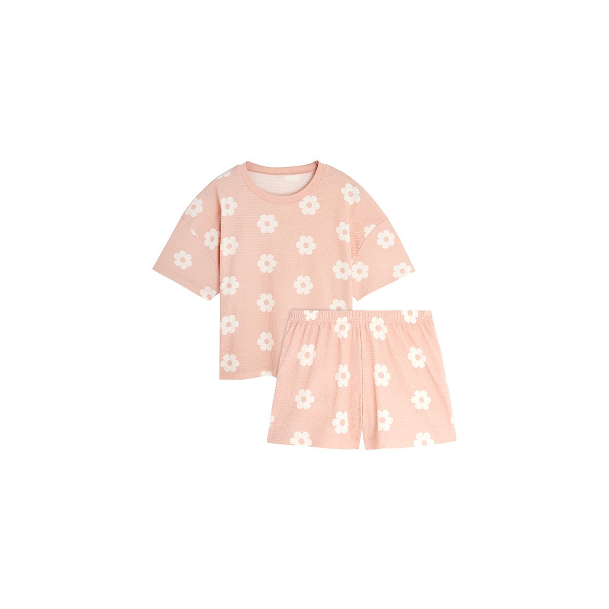 Pyjashort coton nid d'abeille Monique rose motif fleurs, WE ARE JOLIES
