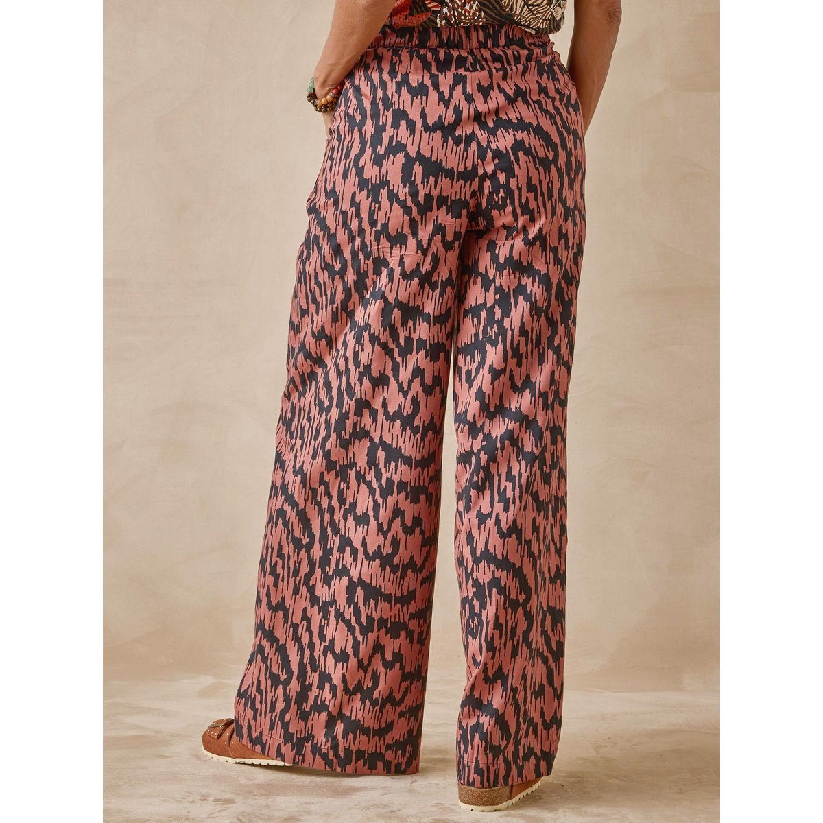 Pantalon fluide bas large imprimé marron, DAXON