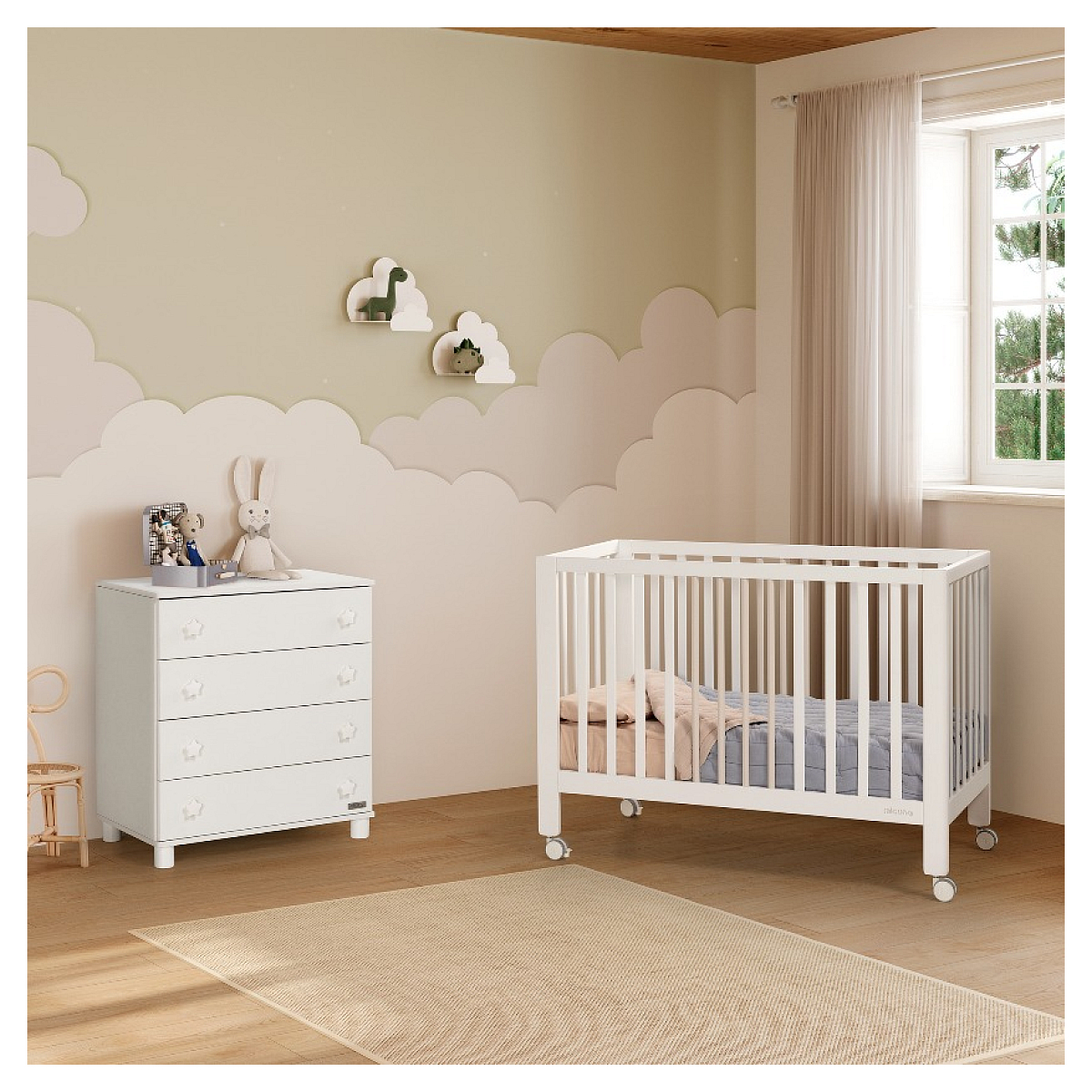 Lit Nayra 120x60 Blanc/Taupe couleur unique, MICUNA