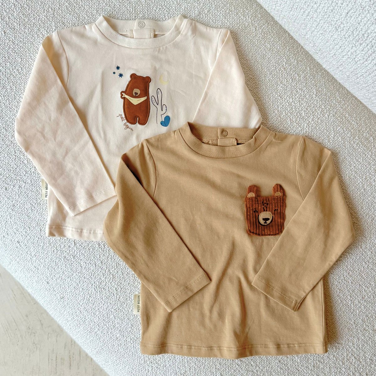 Lot de 2 t-shirts bébé manches longues Moka marron, PETIT BEGUIN