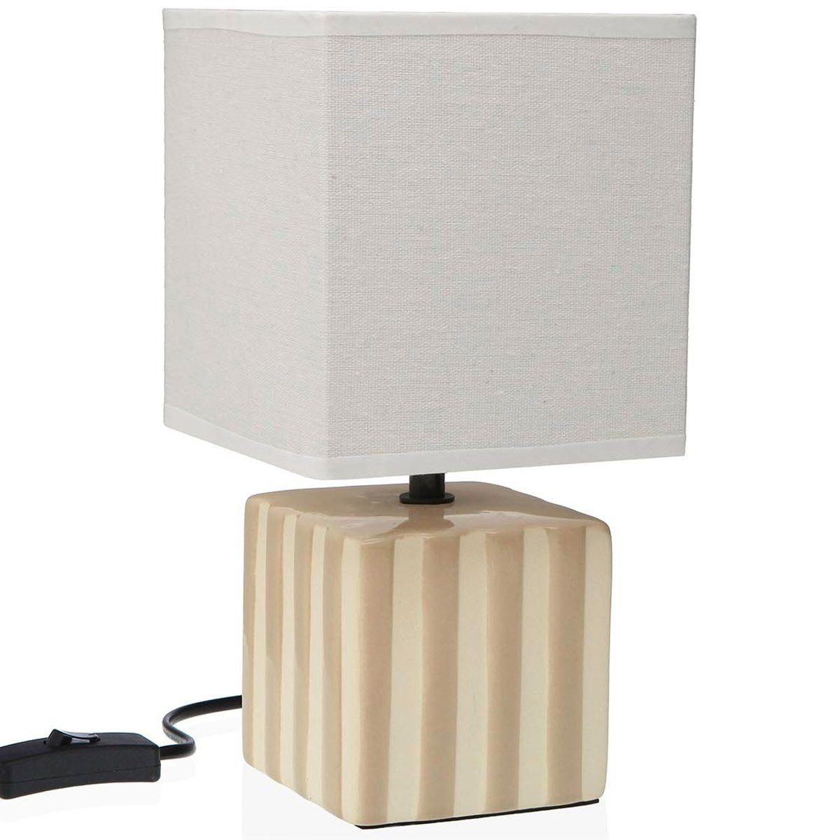 Lampe à poser carrée en céramique rayée beige 14x14x27.5cm beige, VERSA