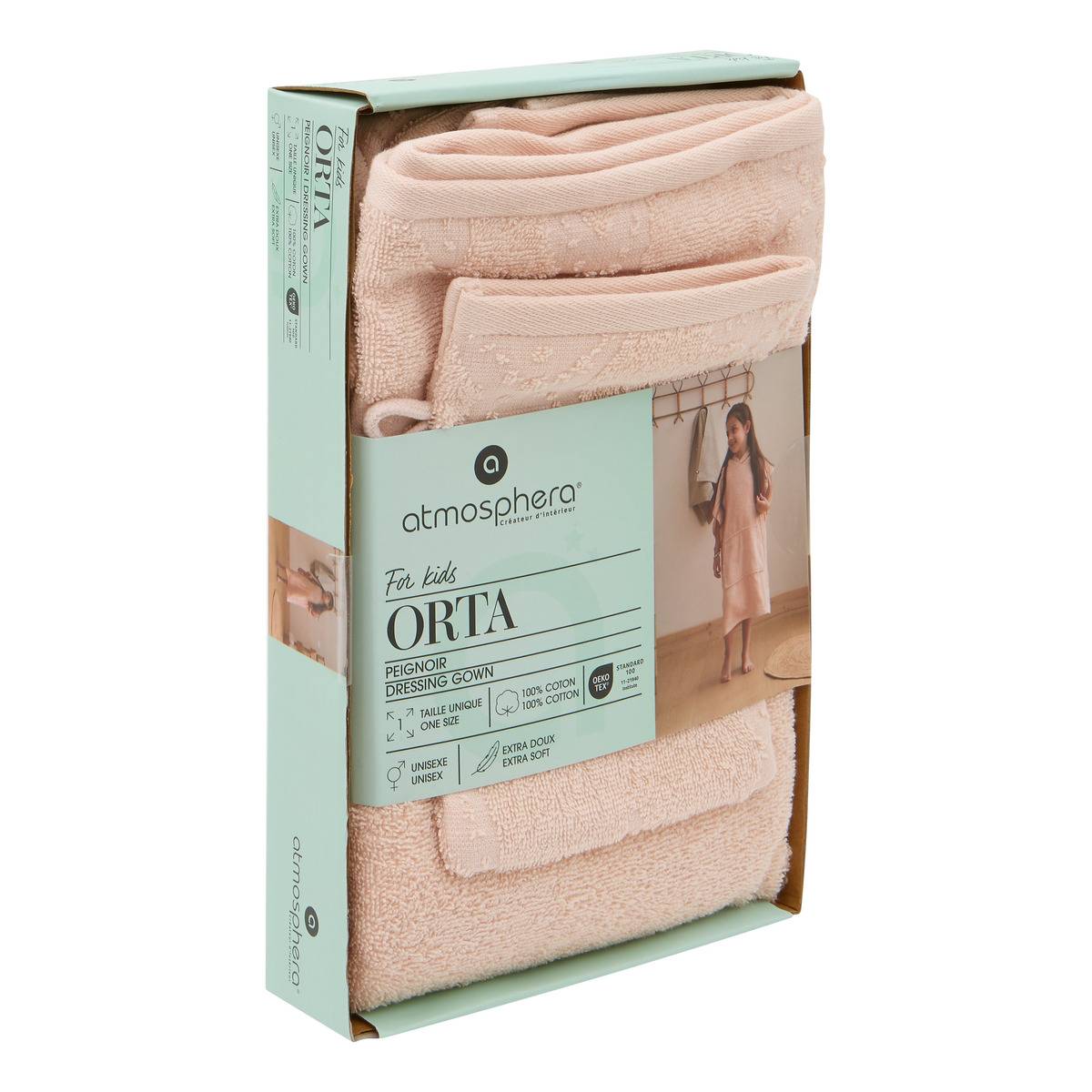 Set Cape et Gant de Bain enfant ORTA rose, ATMOSPHERA FOR KIDS