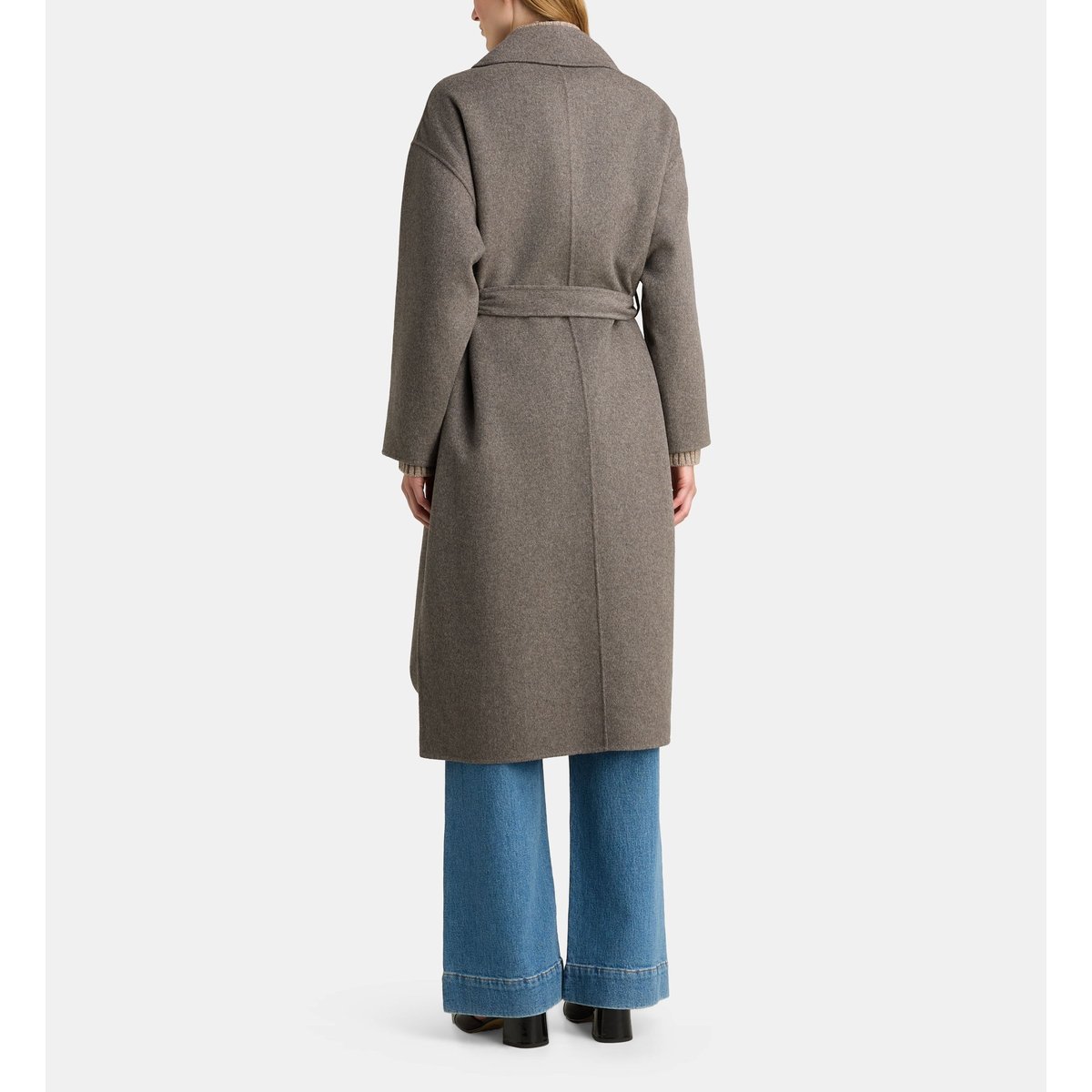 Manteau peignoir long blois ceinturé en laine mélangée beige, GALERIES LAFAYETTE