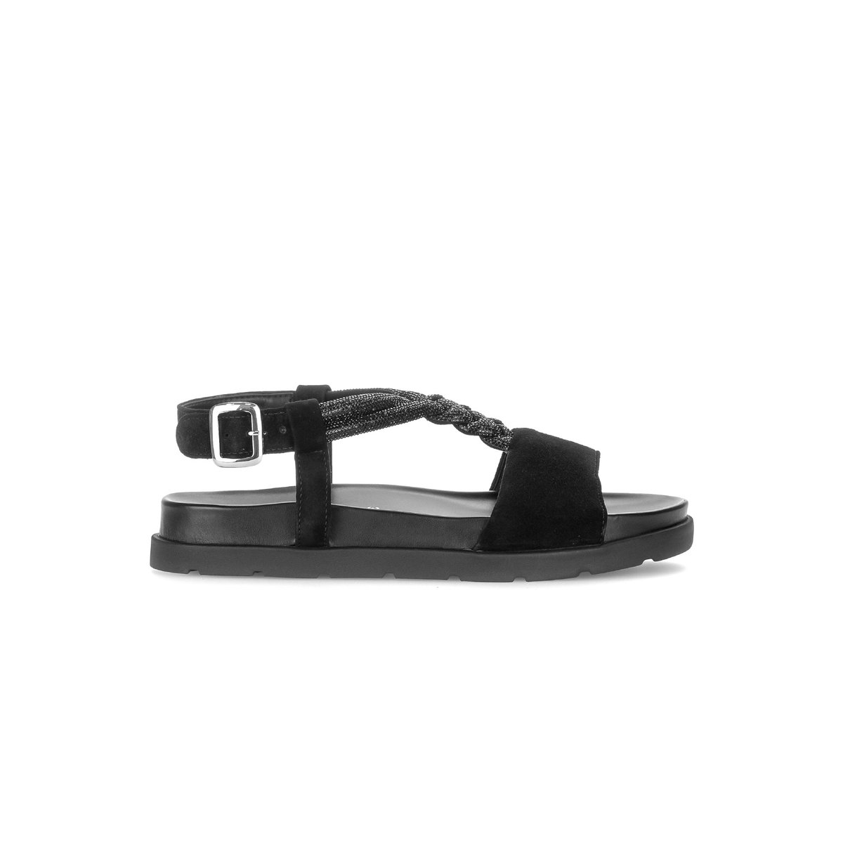 Sandales en cuir à talon compensé noir velours, GABOR