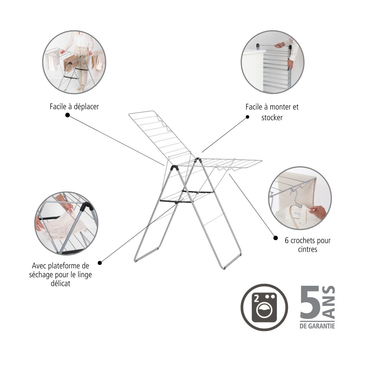 Etendoir à linge Hang on 20m Metallic Grey couleur unique, BRABANTIA