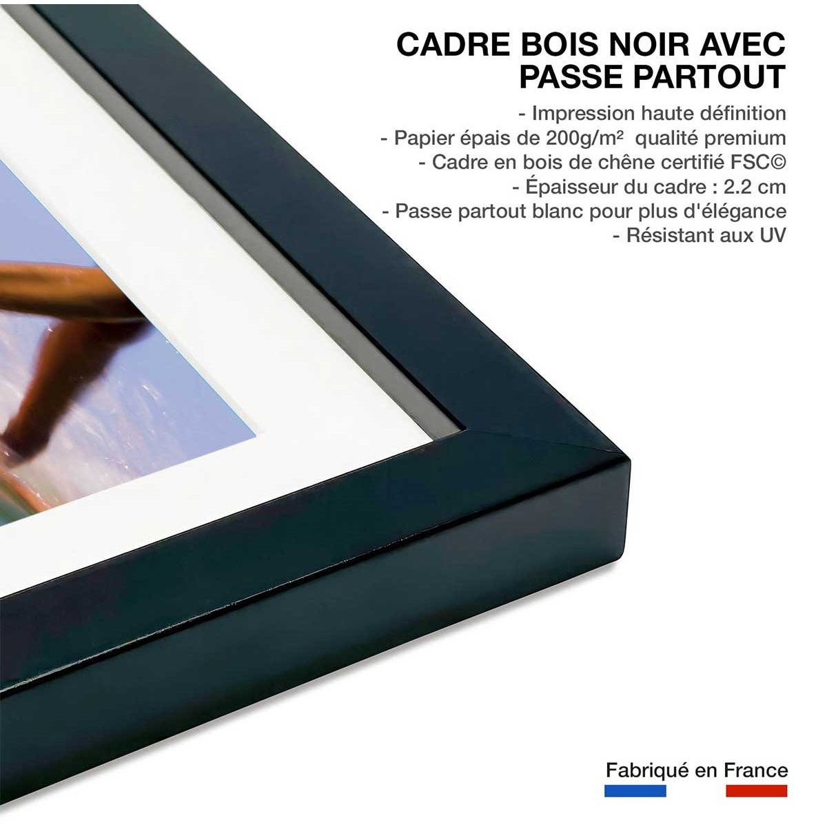 Affiche photo pas croisé hossegor beach affiche + cadre en bois - noir, HEXOA