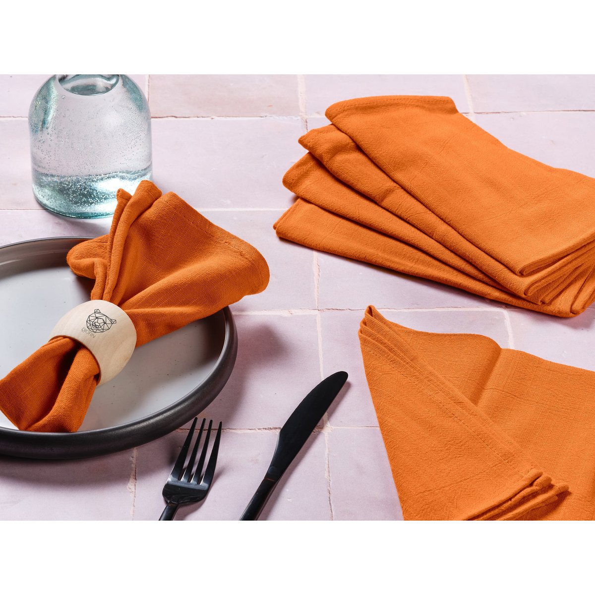 Lot de 6 serviettes de table en 20% lin et 80 coton, NUDE orange, BJORN
