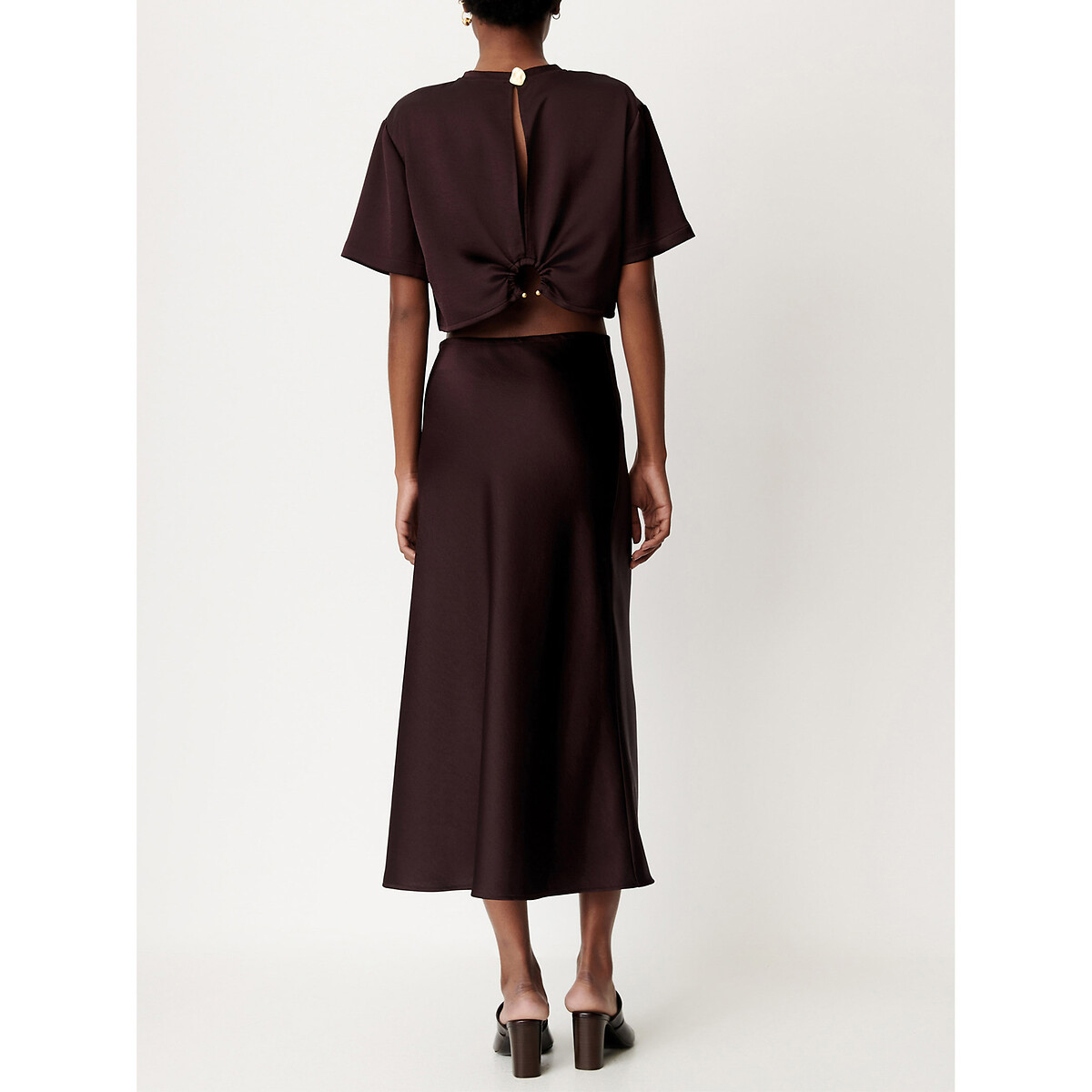 Jupe midi satinée, GILDA marron, SESSUN