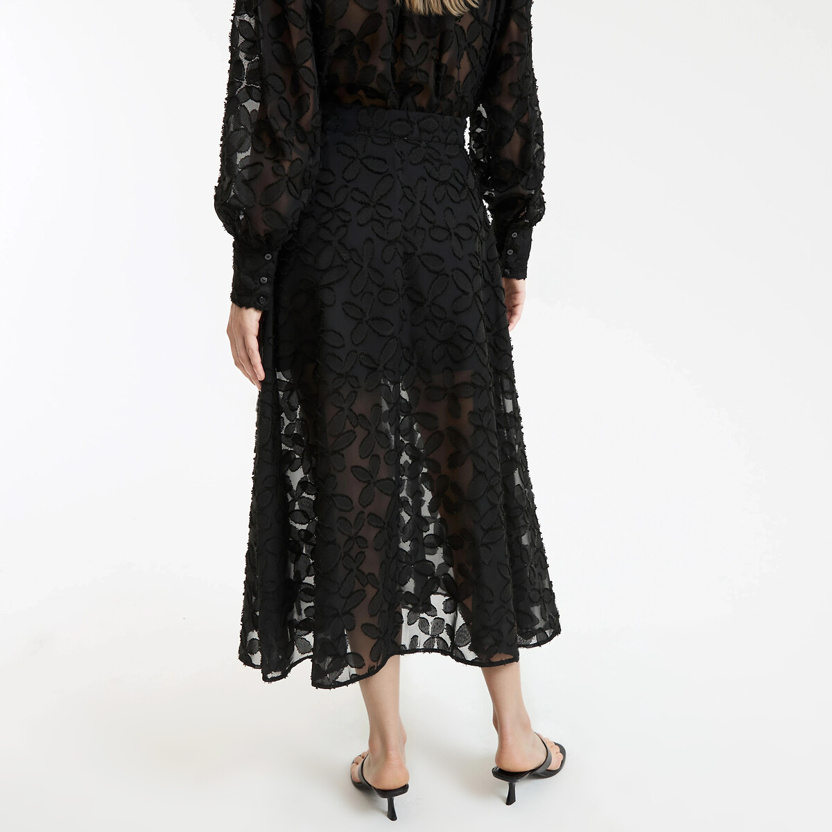 Full Maxi Skirt in Dévoré Voile black, LA REDOUTE COLLECTIONS