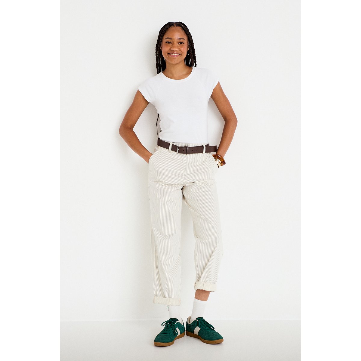 Pantalon chino 7/8ème taille élastiquée blanc, CACHE CACHE