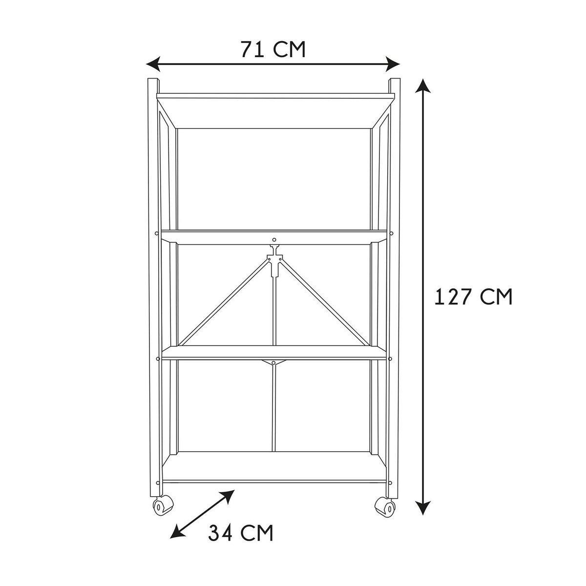 Etagère pliable 4 niveaux en fer et polypropylène noir, TOILINUX