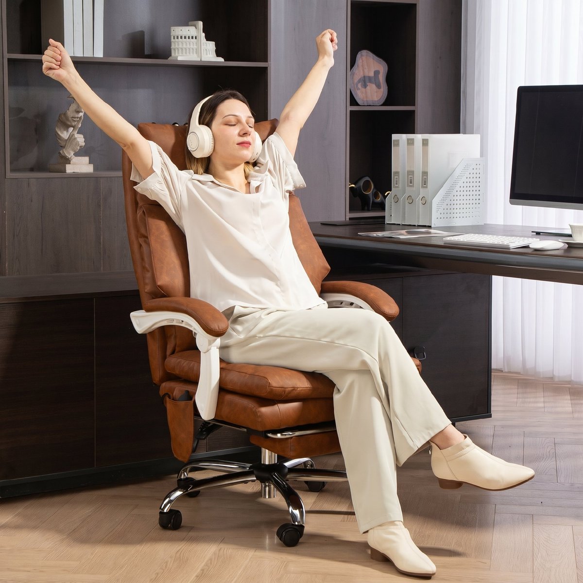 Chaise de bureau PU Marron marron, HOMCOM