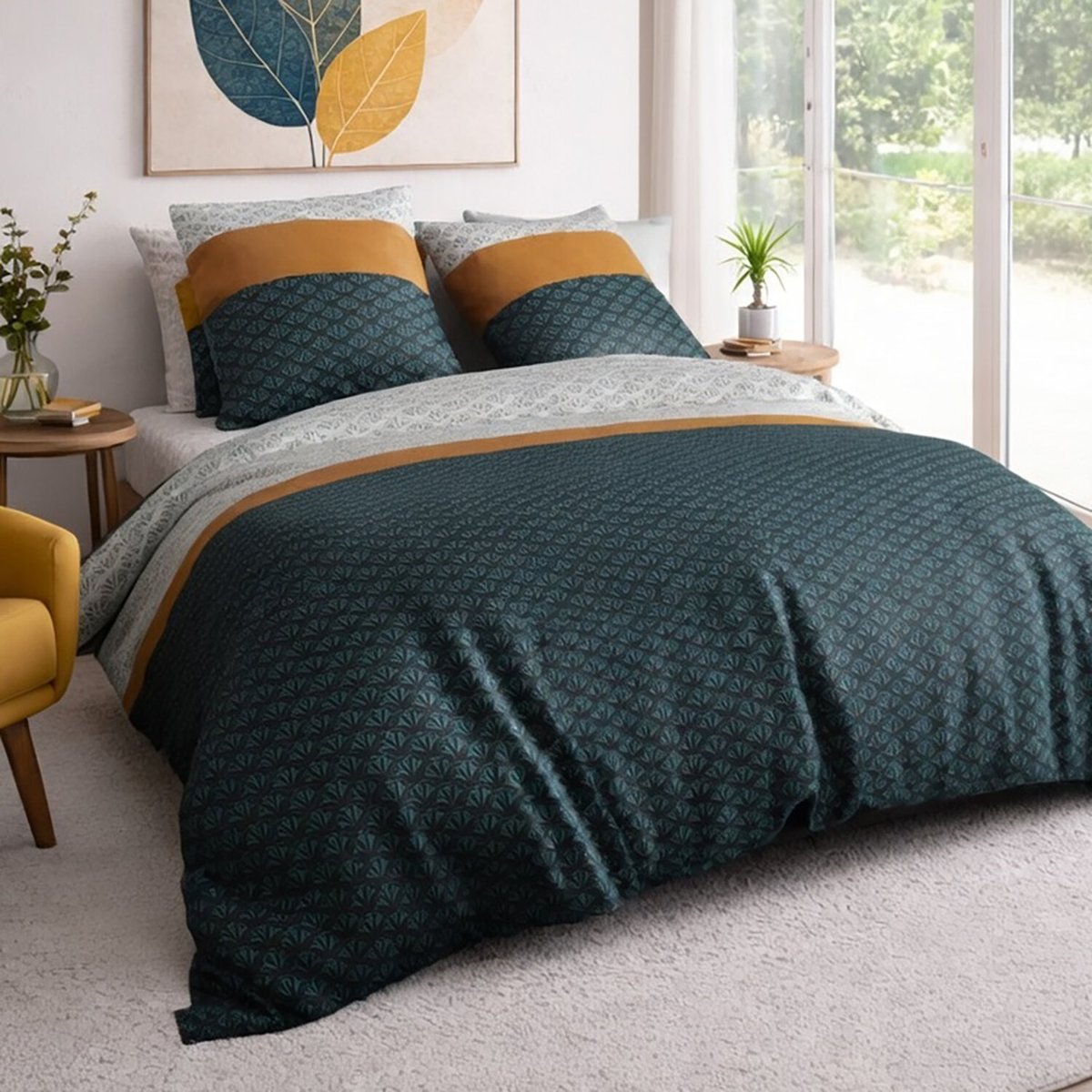 Parure housse de couette en coton imprimée, Orus multicolore, ATELIER DU COTON