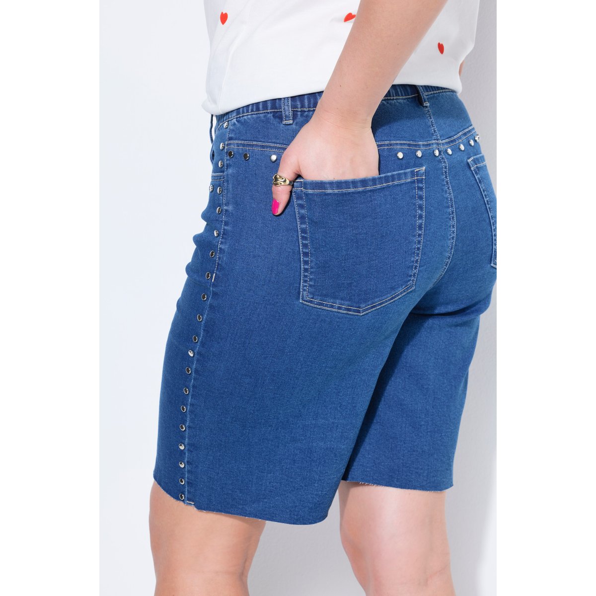 Short en jean, jambes larges, taille haute bleu jean, STUDIO UNTOLD