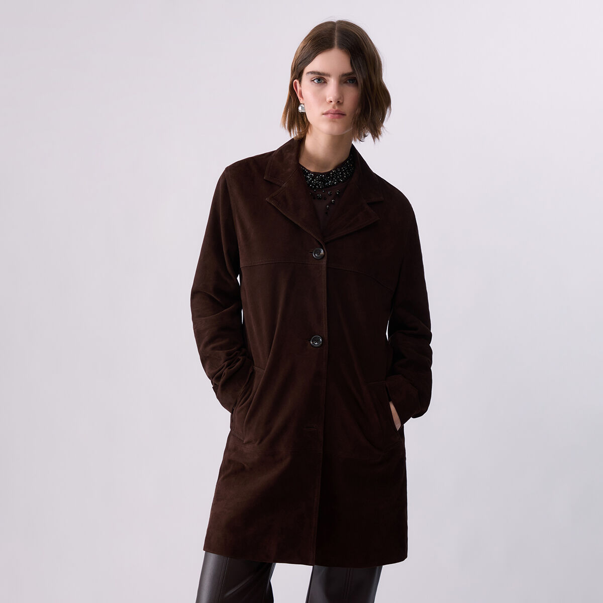 Veste longue en daim cacao, LIU JO