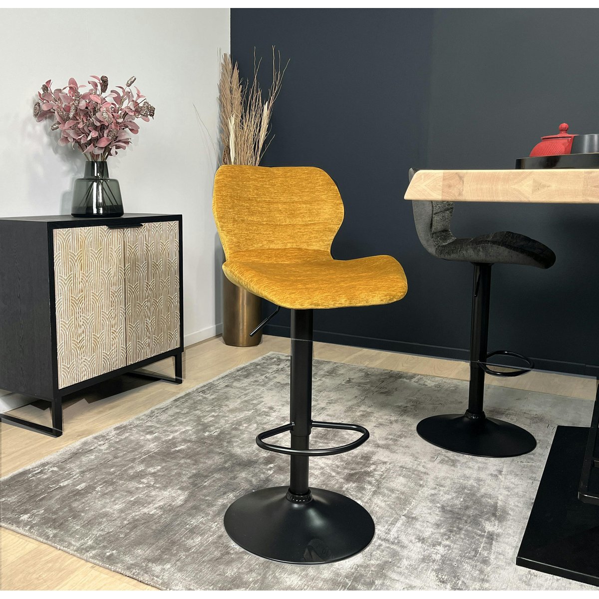 Chaise de bar moderne en velours doré réglable en hauteur (lot de 2) PALERME moutarde, PIER IMPORT