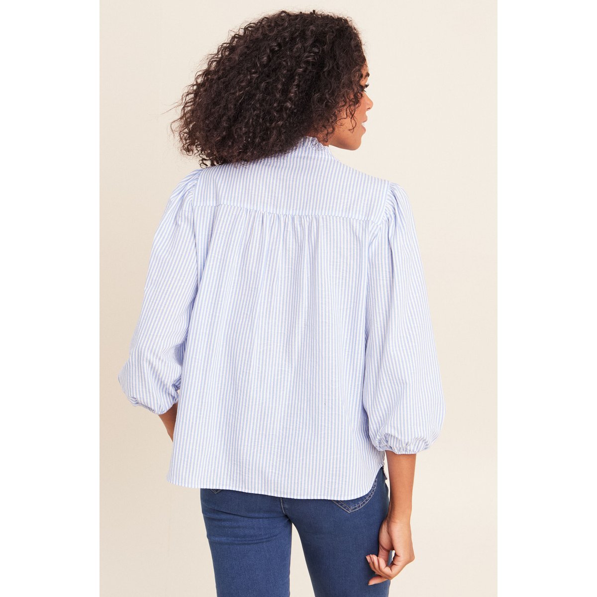 Chemise col montant manches 3/4 bleu, BREAL