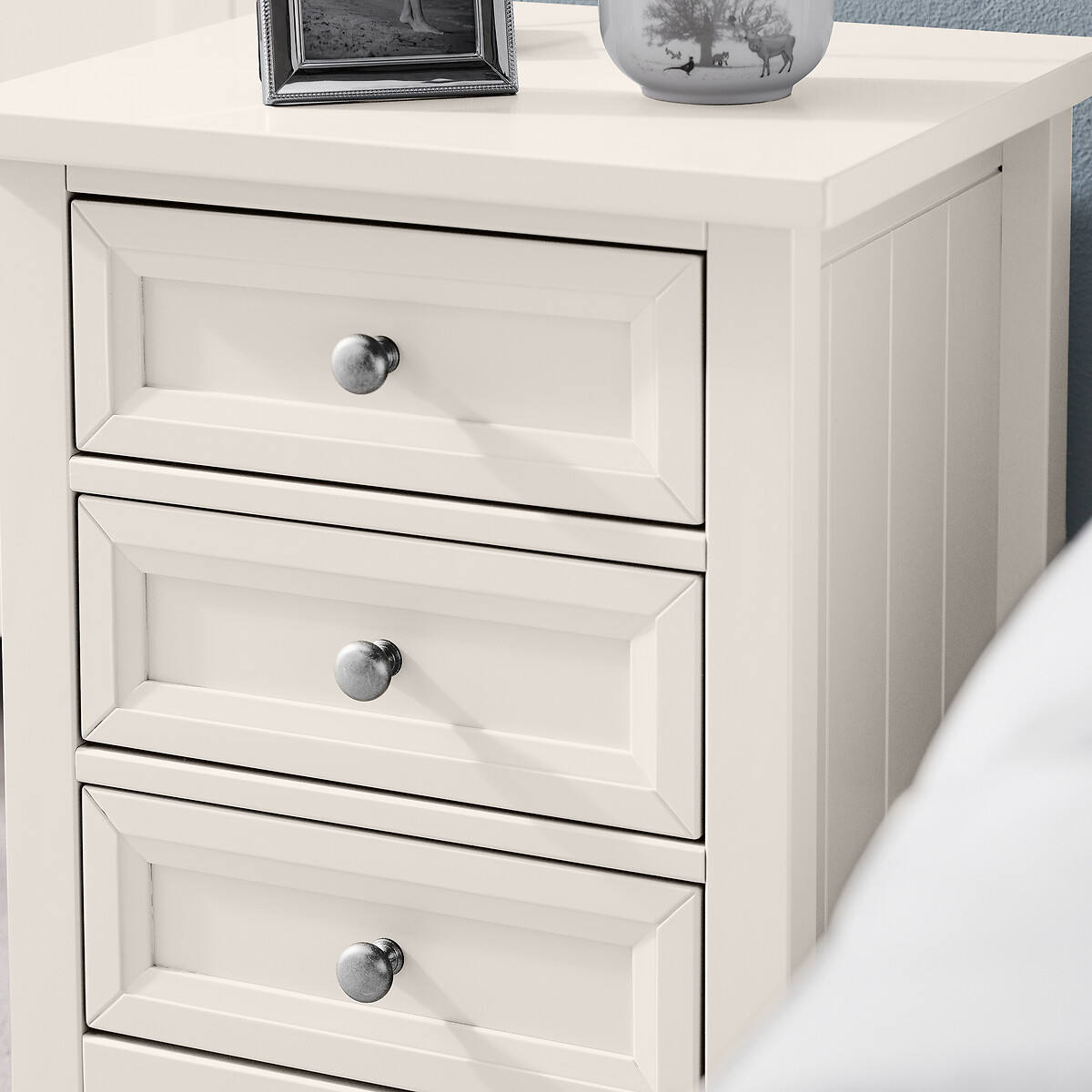 Portland Shaker Style 3 Drawer Bedside Table ecru , SO'HOME