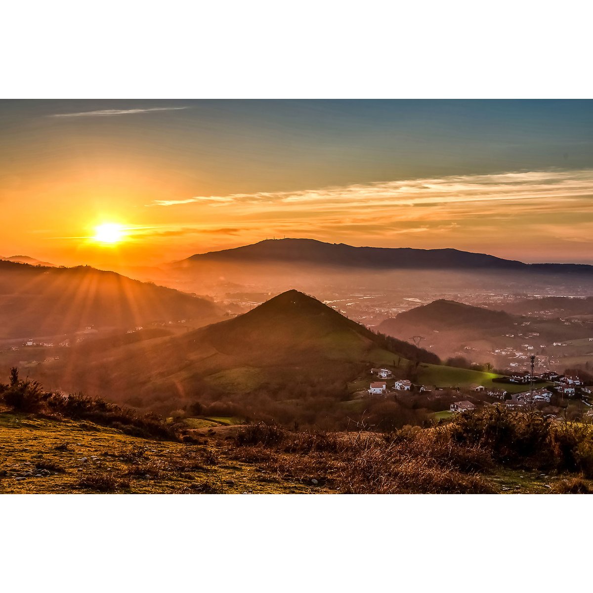 Tableau coucher de soleil sur le pays basque tableau alu dibond, HEXOA