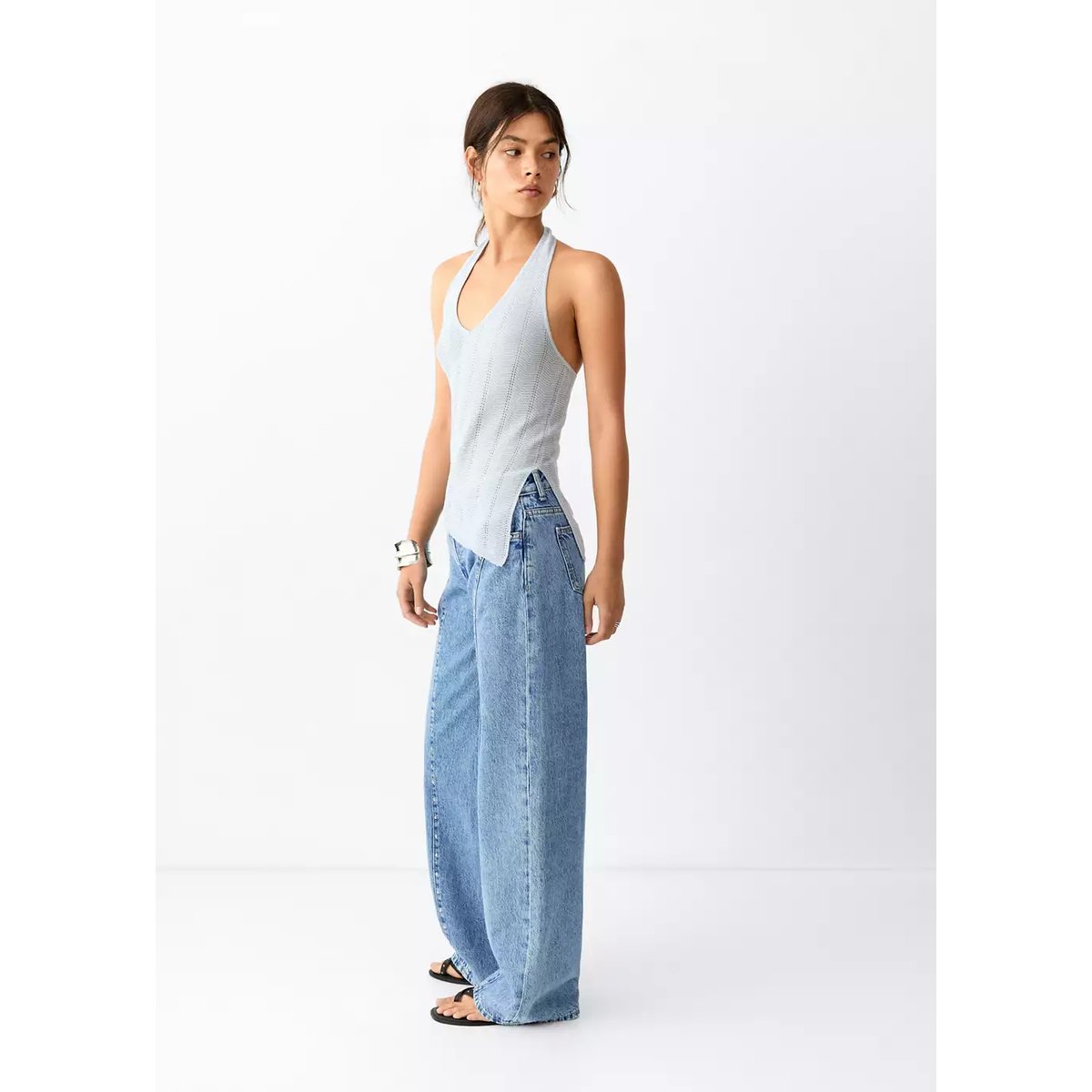 Jean taille basse à clous bleu moyen, MANGO TEEN