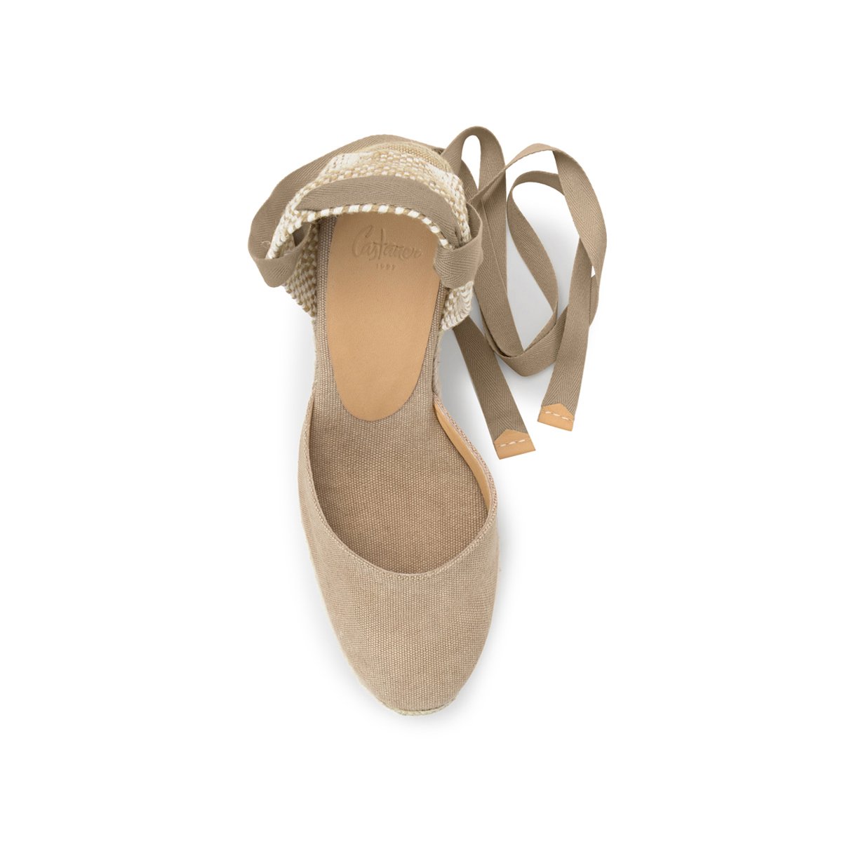 Espadrille compensée en coton organique à lacets CARINA EXTRA PLATFORM sable, CASTANER