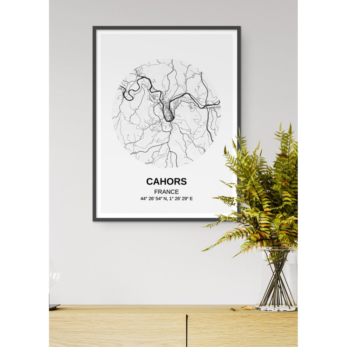 Affiche Carte Cahors blanc, L'AFFICHERIE