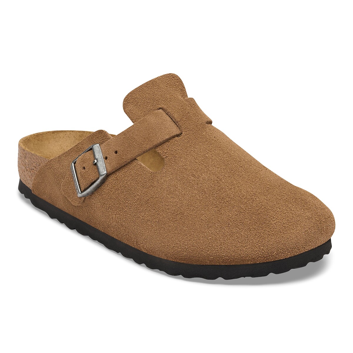 Sabots en cuir suédé, BOSTON brun foncé, BIRKENSTOCK