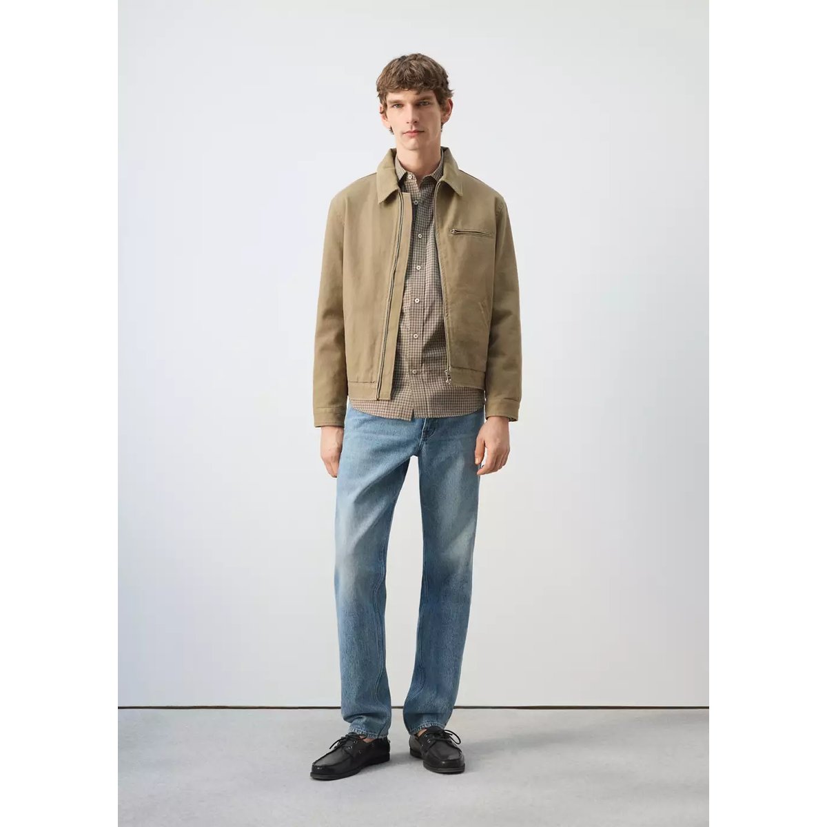 Veste en jean col velours côtelé beige, MANGO MAN