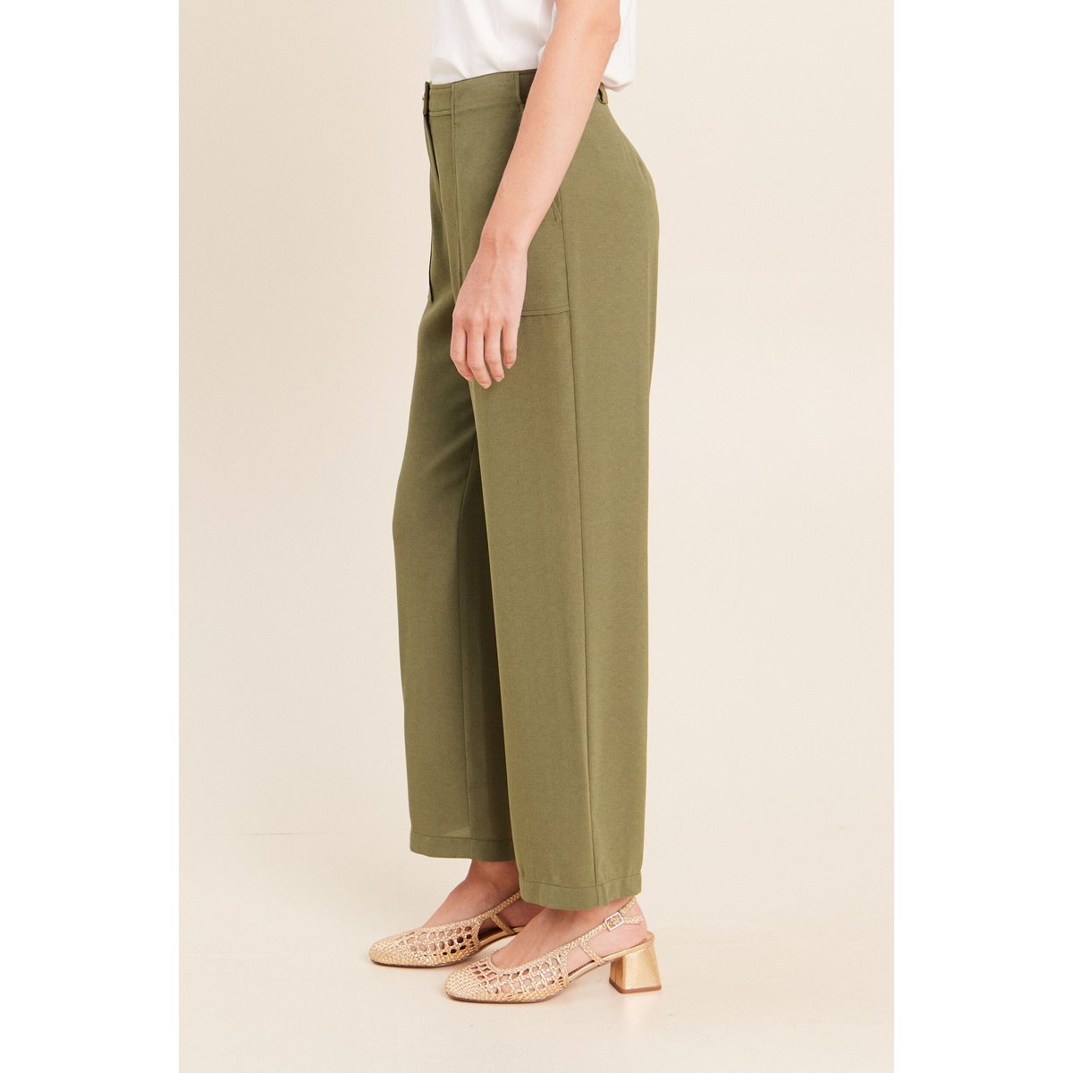 Pantalon large 7/8ème taille haute vert kaki, BREAL