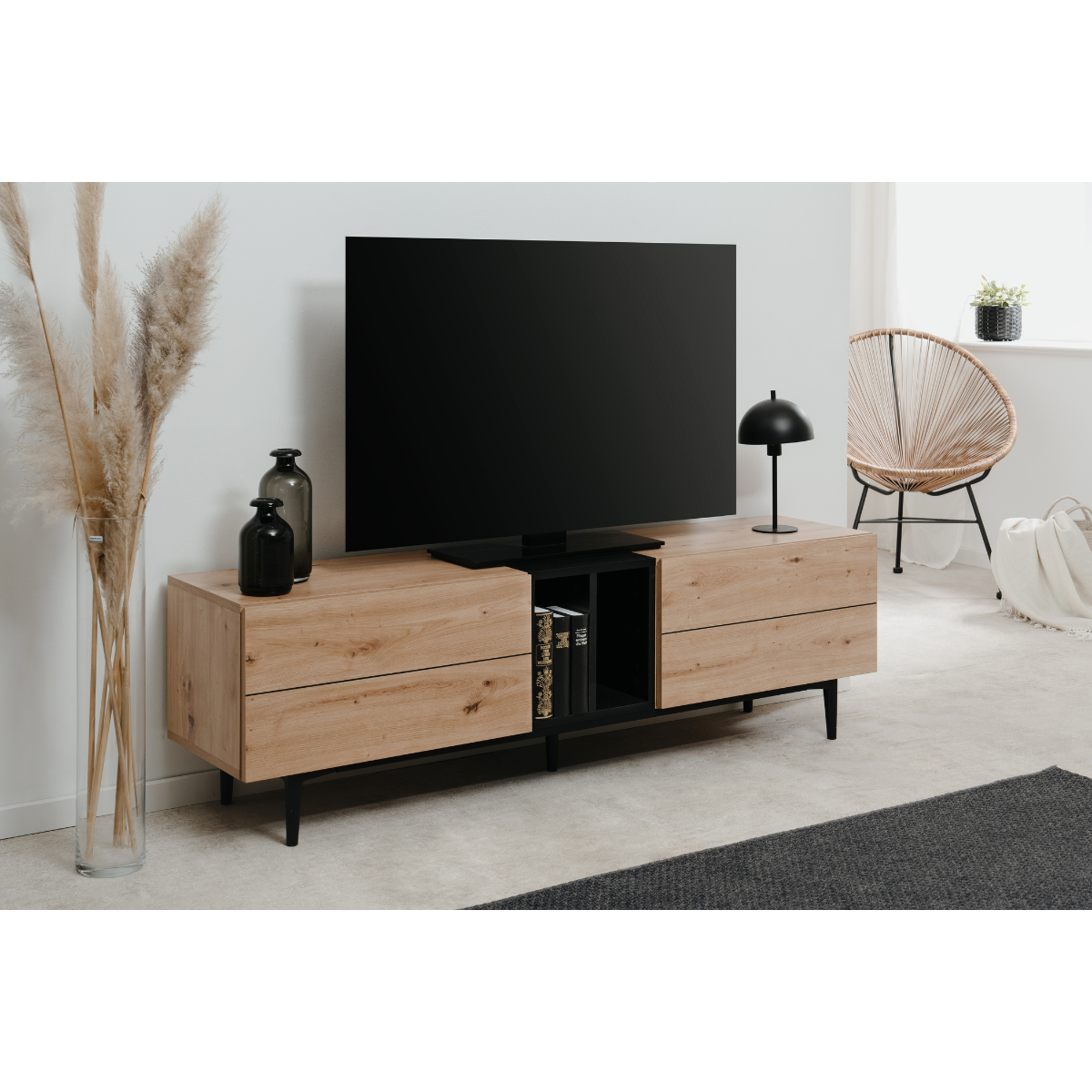 Meuble TV 2 abattants et 2 niches NOLA bois clair, CALICOSY