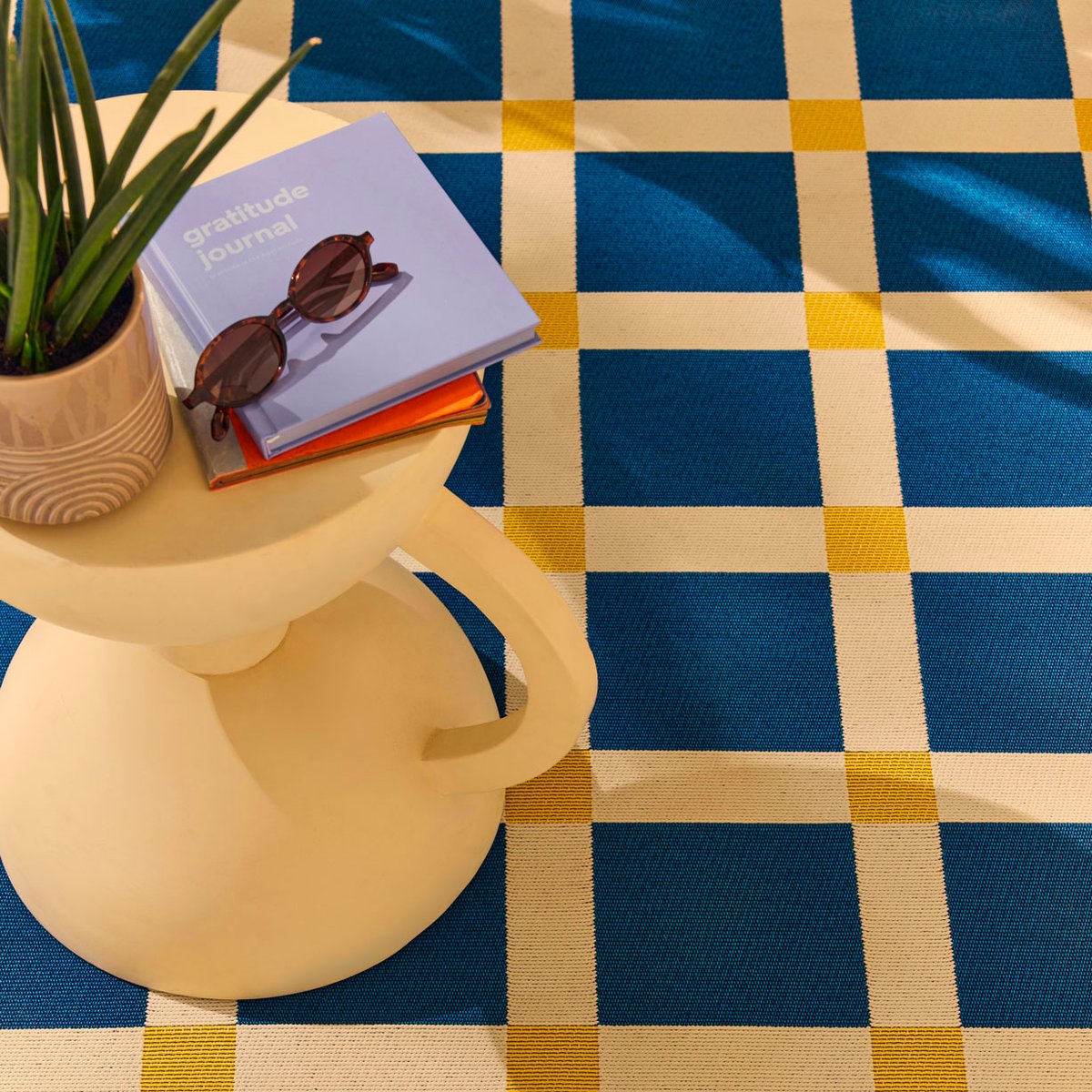 Tapis extérieur à motif damier POSITANO bleu, NAZAR RUGS