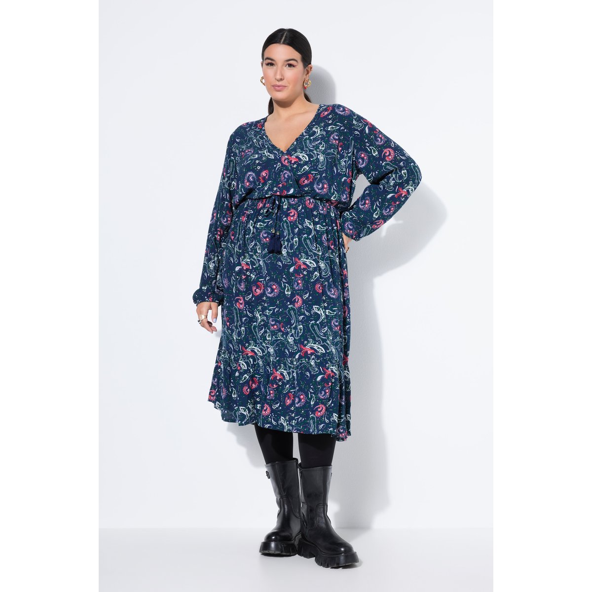 Robe Maxi, imprimé all-over, col V marine, STUDIO UNTOLD
