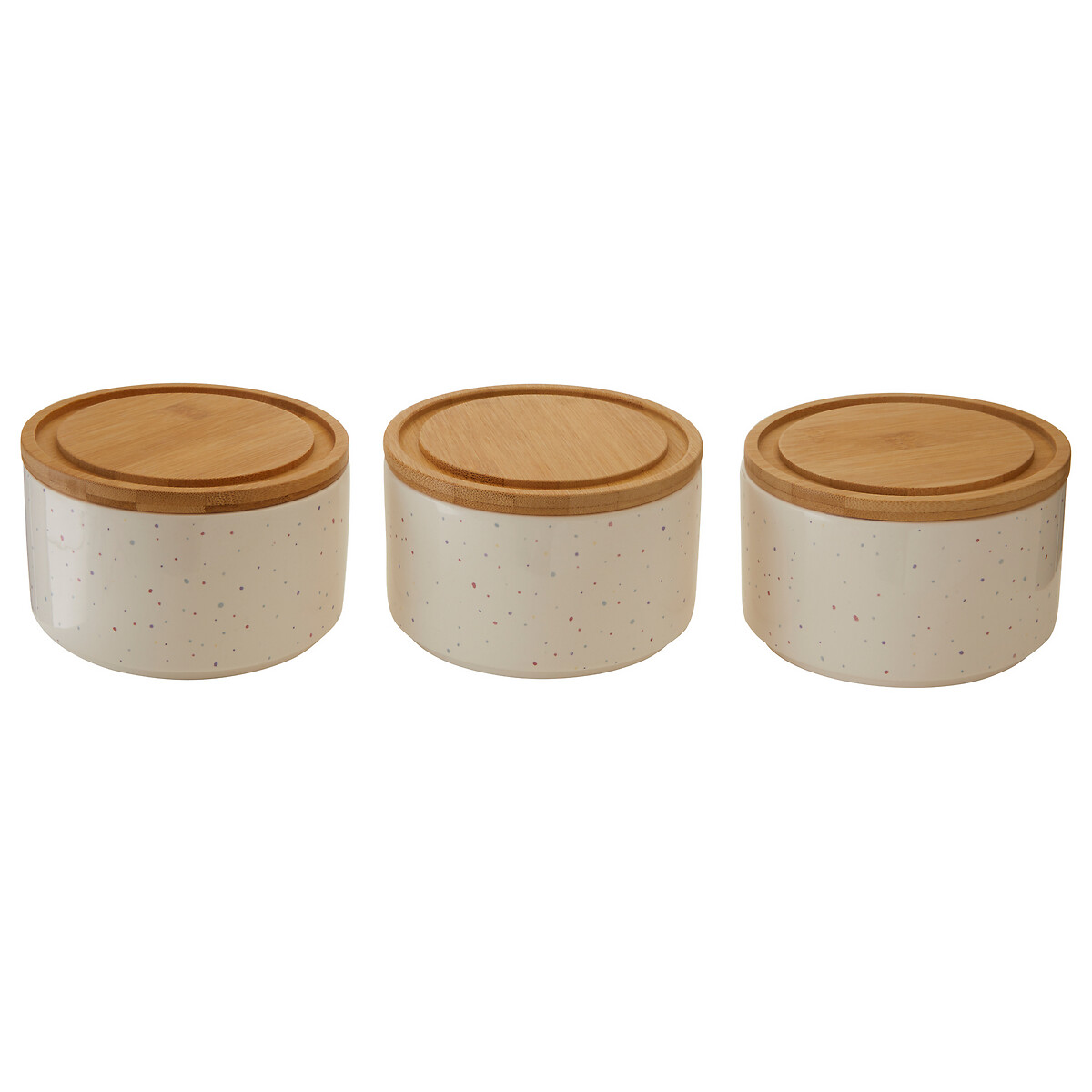 Set of 3 Wilder Speckle Stackable Canisters in Dolomite with Bamboo Lid beige, SO'HOME