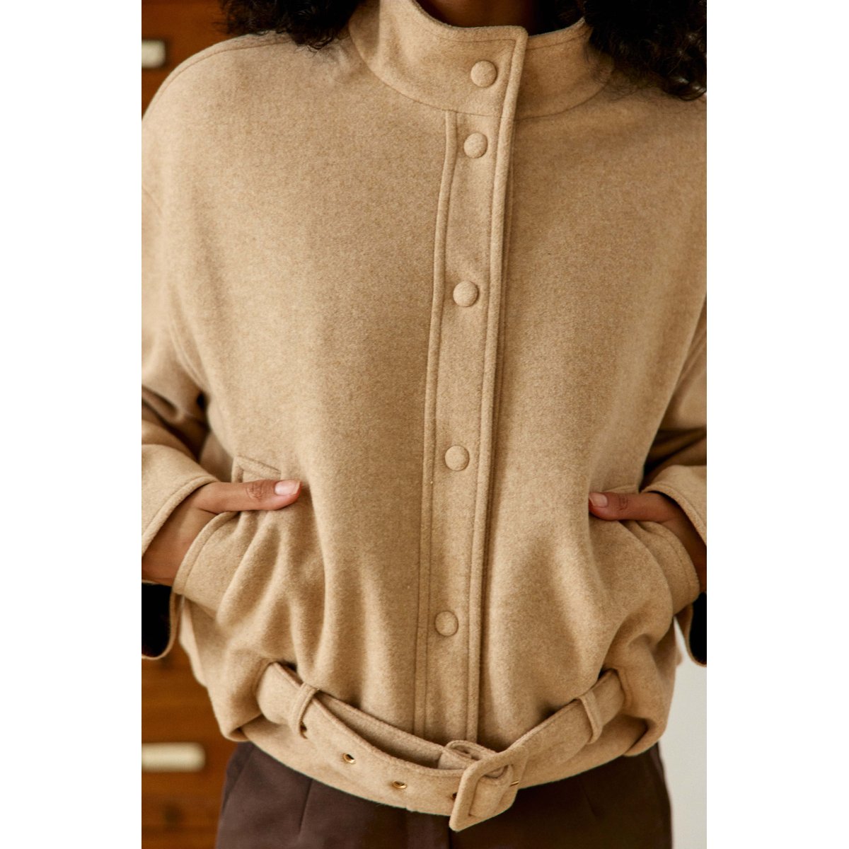 Manteau col montant uni NAELA 13-beige, LA PETITE ETOILE
