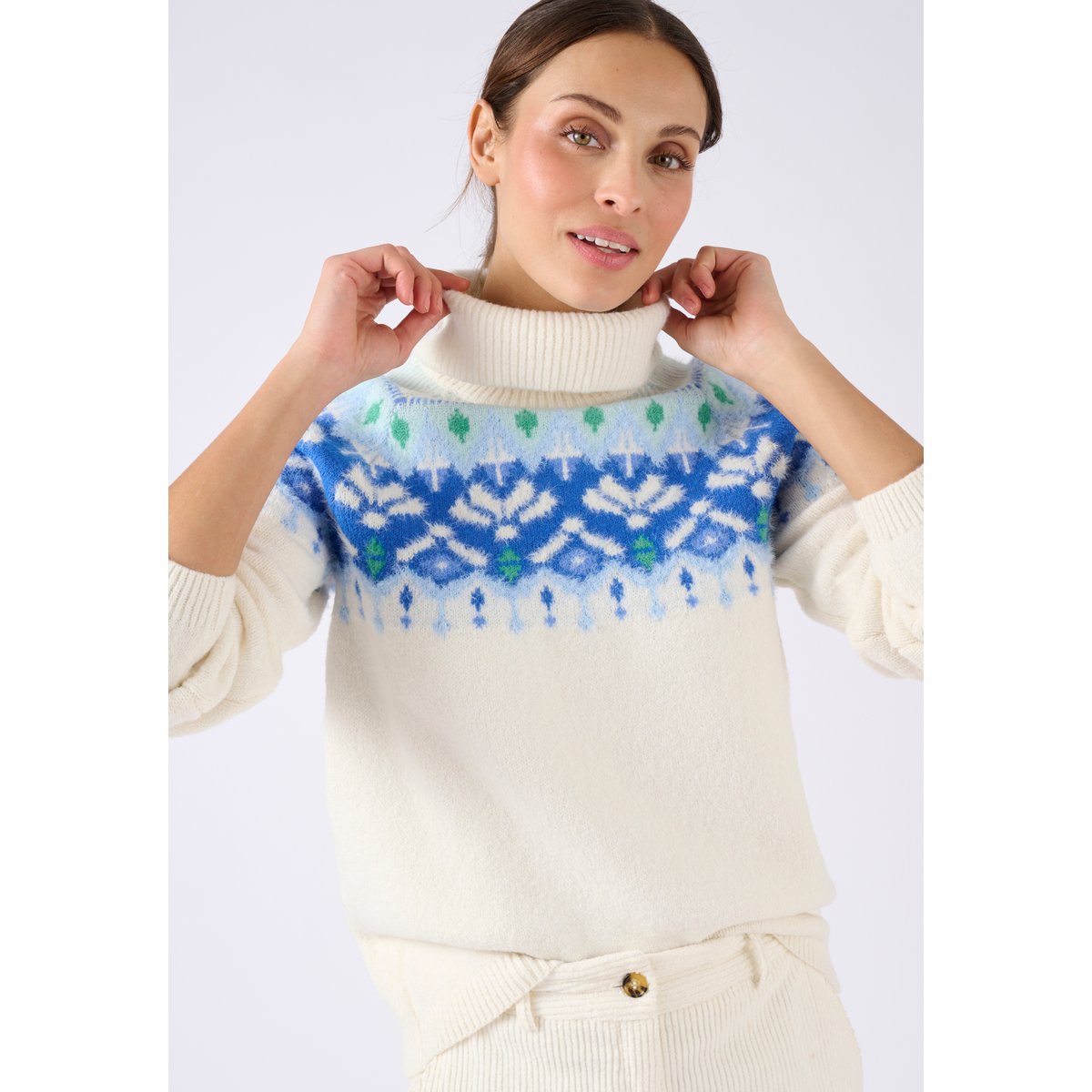 Pull jacquard col roulé Thermolactyl bleu jacquard, DAMART