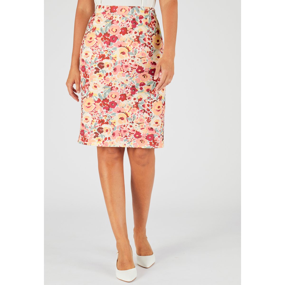 Jupe maille gaufrée extensible rose fleuri, DAMART