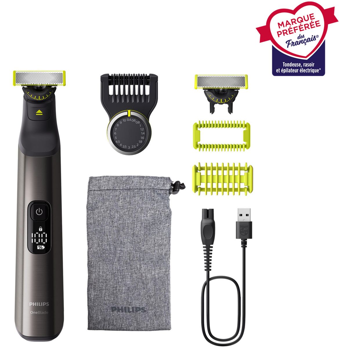 Tondeuse multi usages OneBlade Pro 360 QP6552/15, molette réglable, 14 hauteurs de coupe, précision 0,4 mm, 120 mn couleur unique, PHILIPS