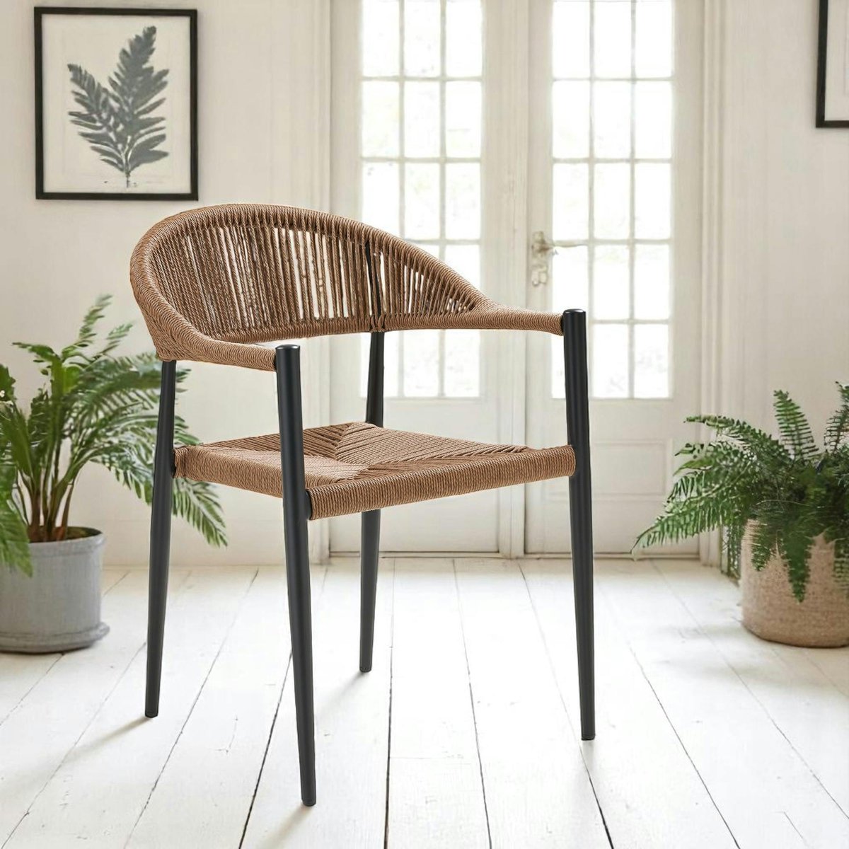 Chaise de jardin noire en résine tressée et aluminium (lot de 2) MENDOZA beige, PIER IMPORT