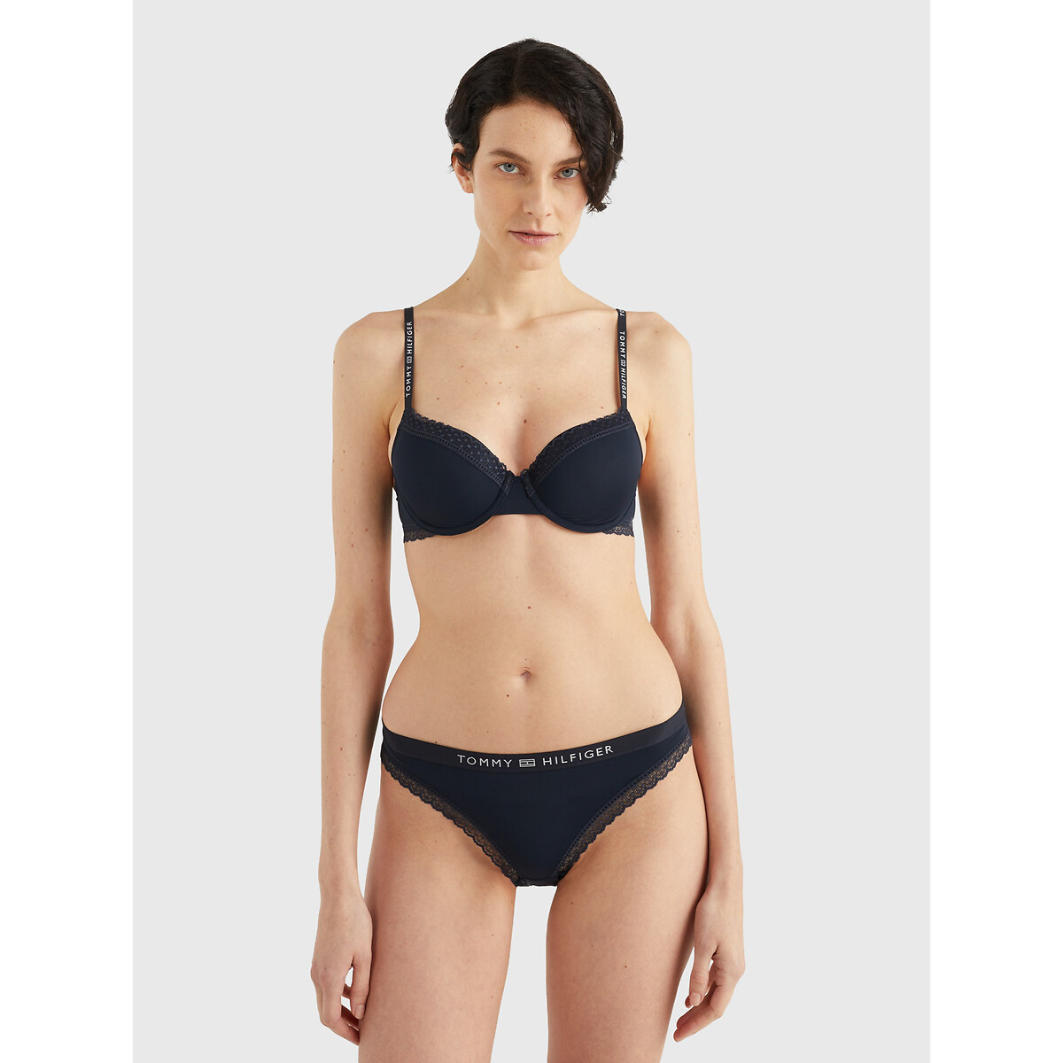 Slip en microfibre et dentelle bleu, TOMMY HILFIGER