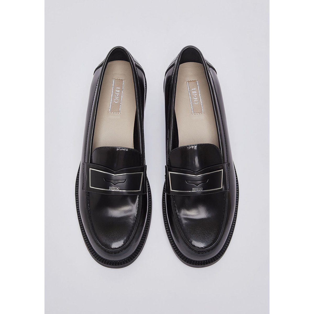 Mocassins en cuir brossée noir et gris, LIU JO