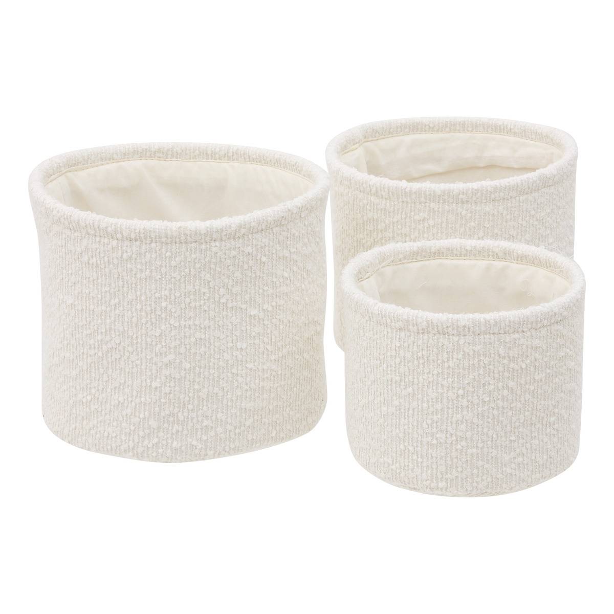Lot de 3 paniers ronds BOUCLETTE blanc, 5FIVE SIMPLY SMART