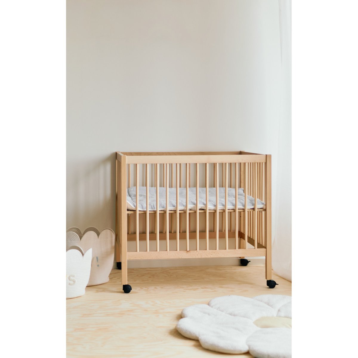 Parc pour bébé en bois + roues 95x75 cm PARC 98 naturel, CHILDHOME