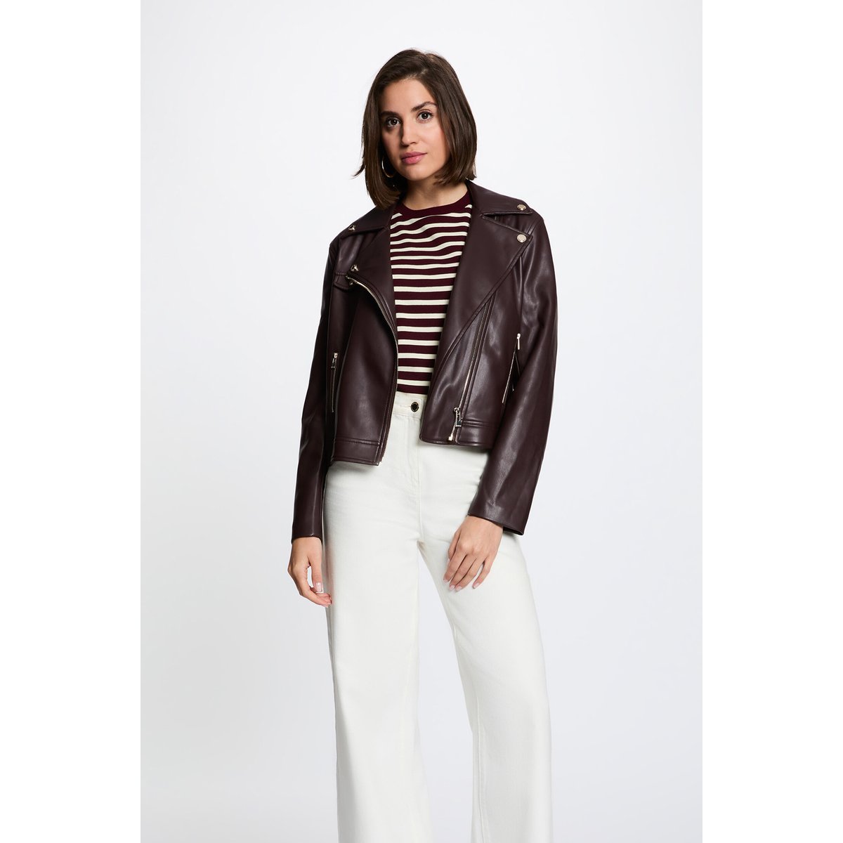 Blouson similicuir ajusté bordeaux, MORGAN